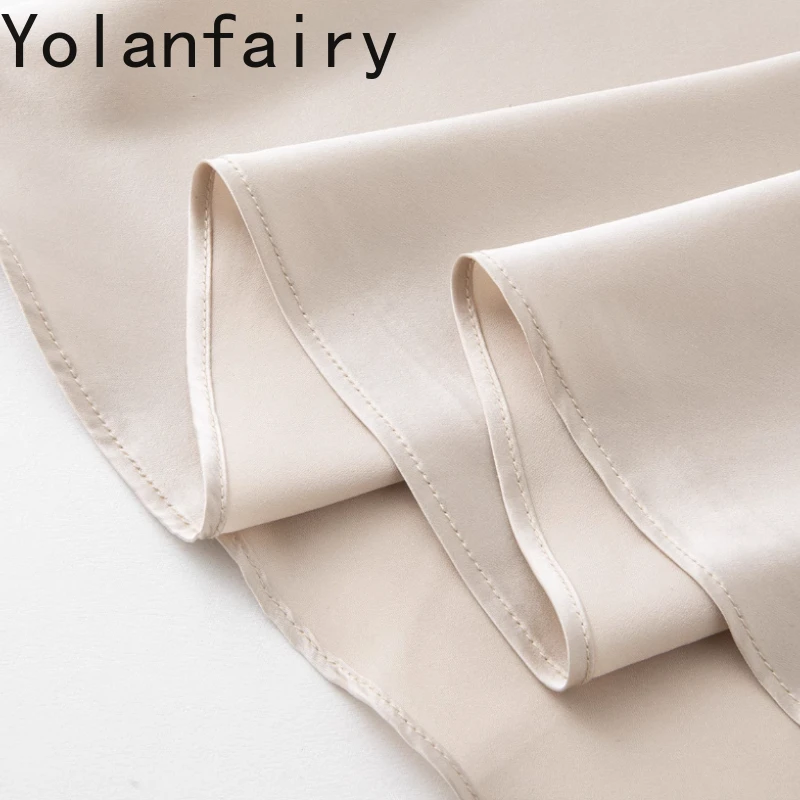 YOLANFAIRY Sukienka damska ze 93% jedwabiu morwowego, satynowa, sznurowana, beżowa, elegancka sukienka typu \"vest\", bez rękawów, odzież letnia