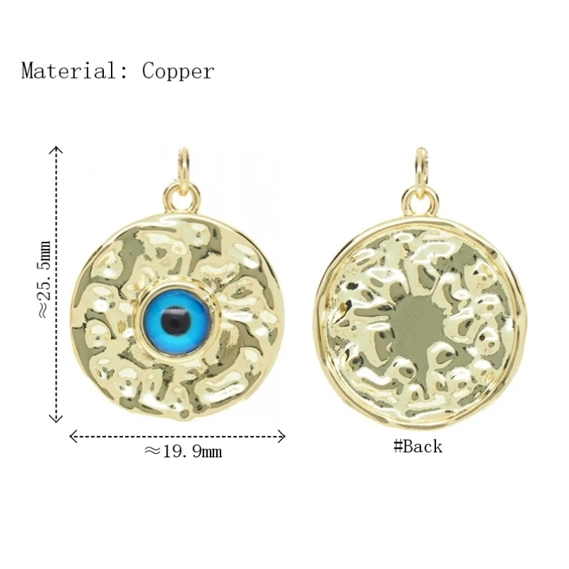 

10Pcs Pendant Evil Turkish Eye Round Circle Religious Coin Shape Charms Copper Gold Color Islam Approx 19.9x25.5mm Jewelry