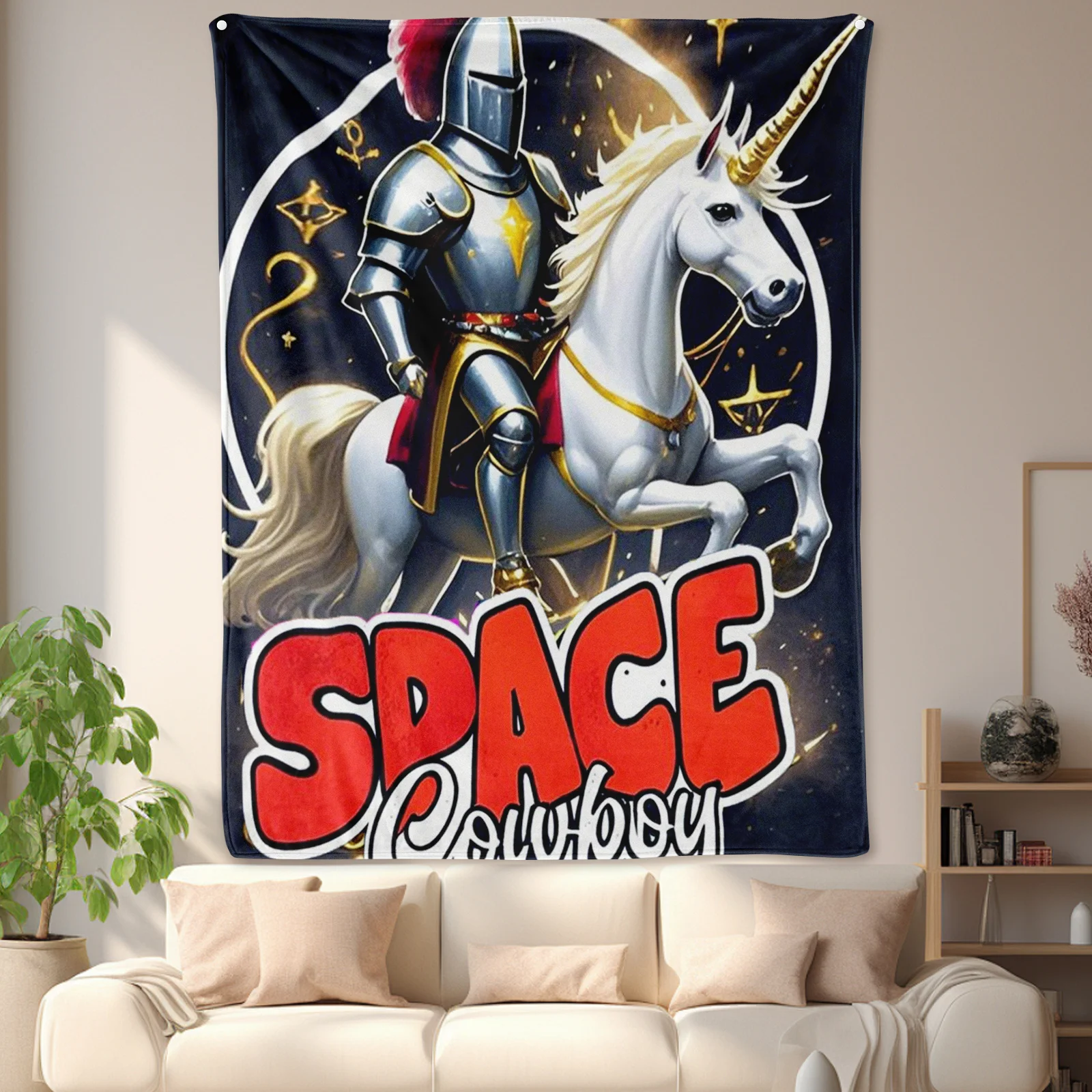 Unicorn Knight Golden Accent Black Background Elegant Throw Blanket For Unique Home Decor And Warmth Comfort