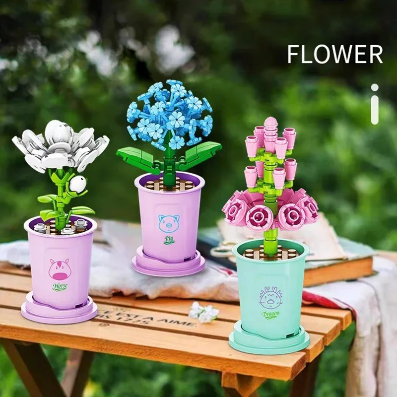 Flowers Mini Building Blocks Set Micro Block for Children Girl  6 8 9 Years 3D Model Bricks Educational Toys Games Child Bouquet