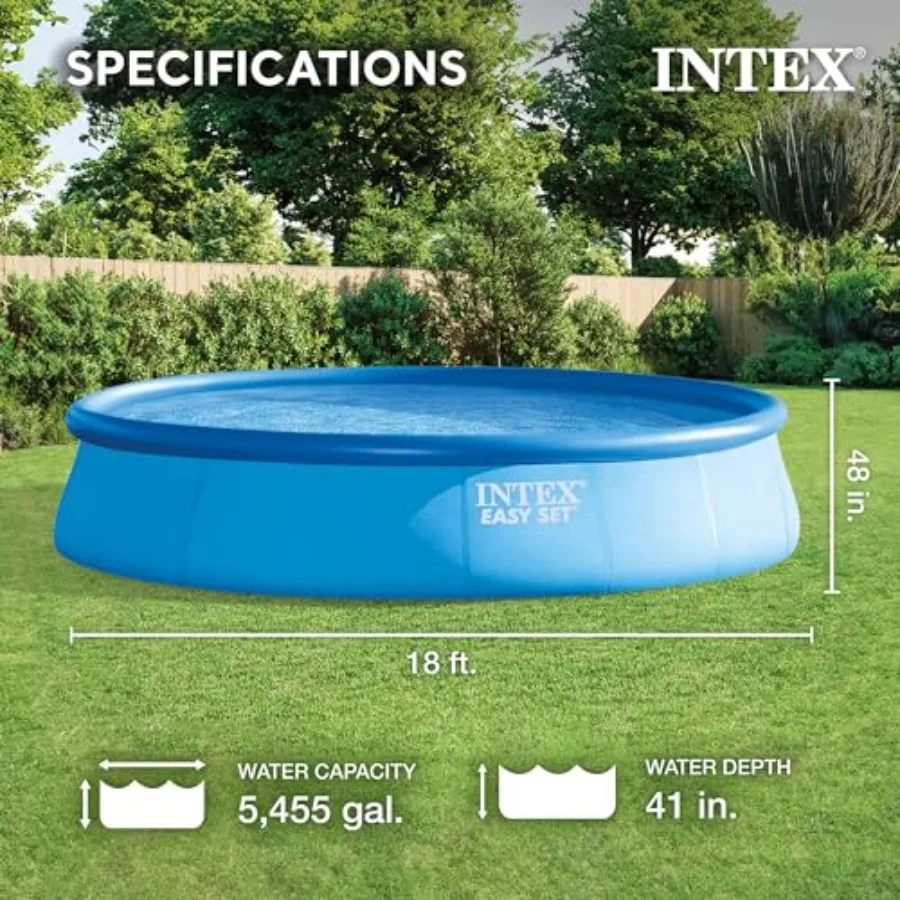 Above Ground Inflatable Swimming Pool for Backyard Use, PVC Blue with Easy Set Round Design, Includes Filter Pump, Ladder, and