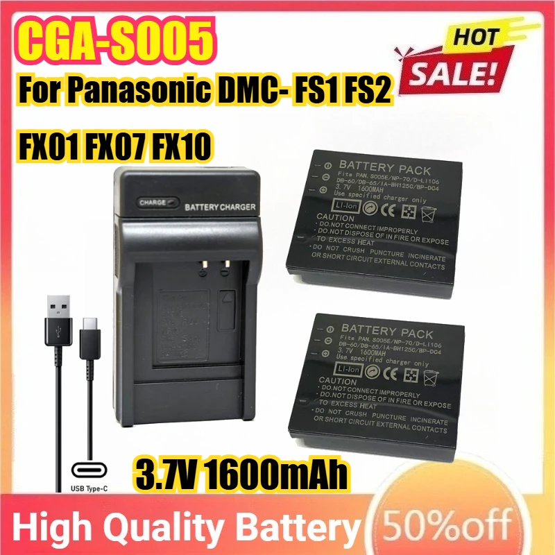 

CGA-S005 Camera Battery or USB Charger For Panasonic DMC- FS1 FS2 FX01 FX07 FX10 FX100 FX12 FX150 FX180 FX3 FX50 FX8 FX9 LX1