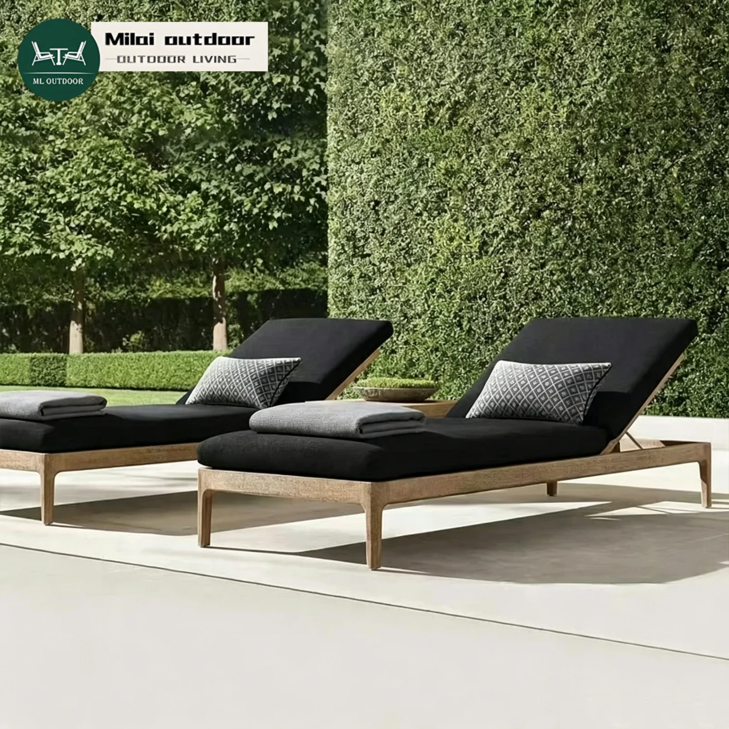 Outdoor Solid Wood Waterproof Swimming Pool Chair Sun Lounger Garden Patio Sunbed Beach Seaside Courtyard Teak Daybed