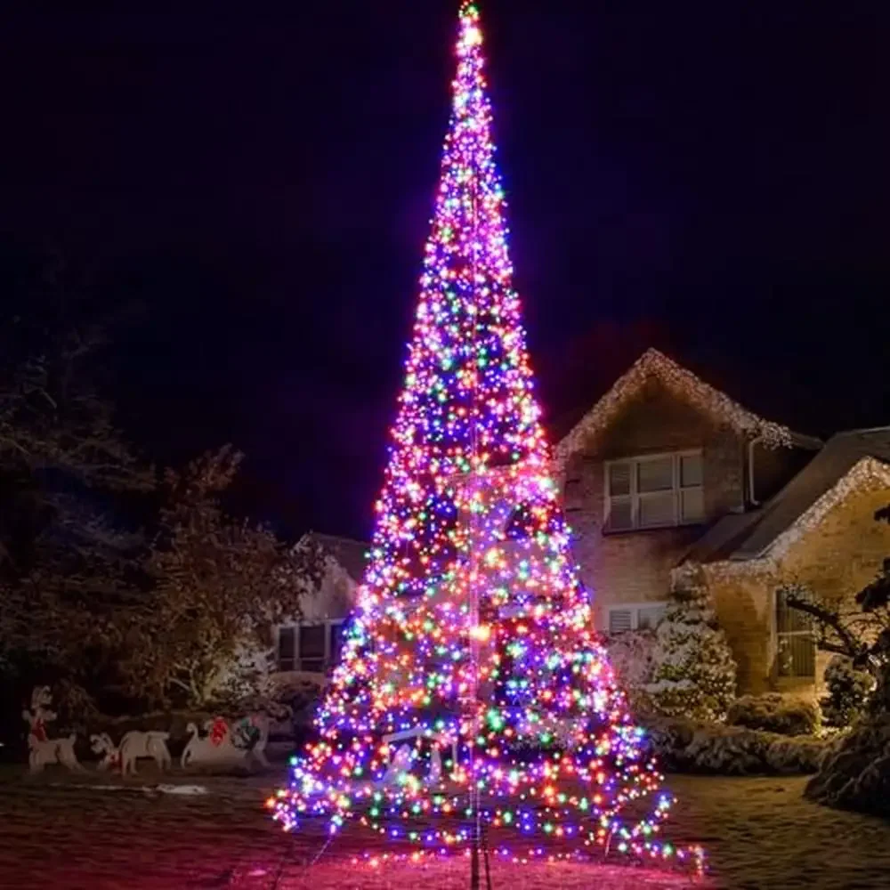 Multicolor LED Christmas Tree Flagpoles 23ft Outdoor Holiday Decor 2600 LED