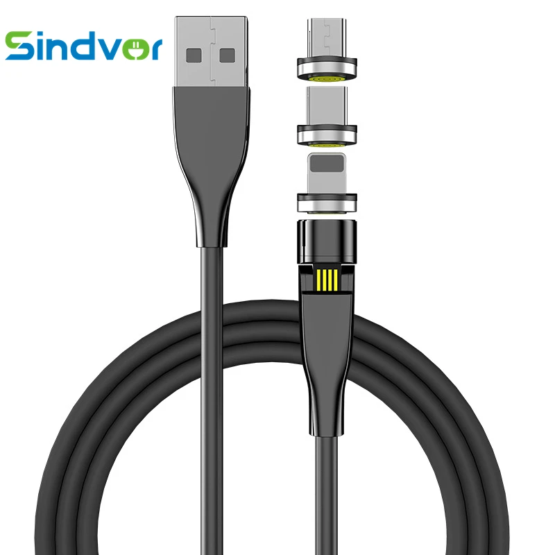 Sindvor 540 Degree Free Rotation 3A Fast Charge Sync Data Magnetic Micro USB Type C Cable Charger For Huawei iPhone 15 Data Cord