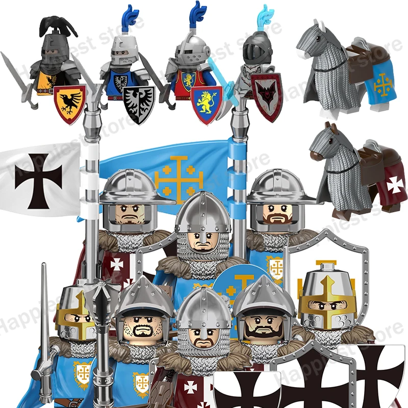 MOC Knight Figures Jerusalem Building Blocks Medieval Warrio Sword Shield Military Weapon Castle Soldier Bricks Kids Toys