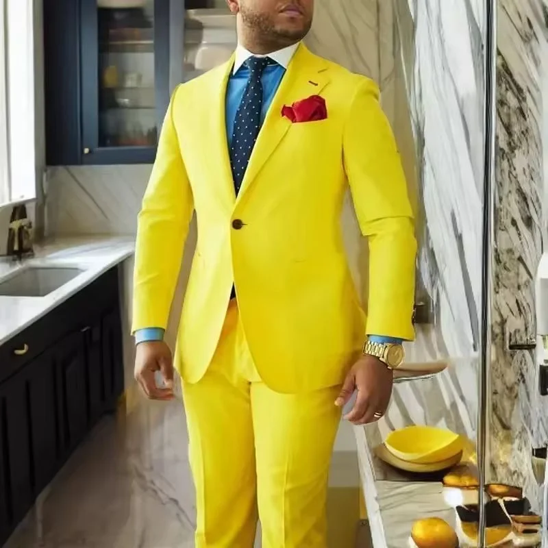 

Men's suits Yellow Men Suits Slim Fit Handsome Groomsmen Wedding Dinner Party Tuxedo Notch Lapel Blazer Male Blazer Costume