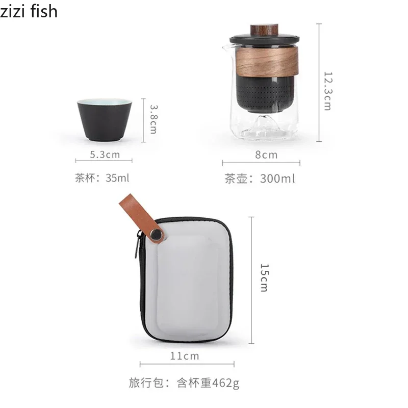 Portable Travel Tea Set Outdoor Ceramic Kung Fu Tea Set Teas Glass Making Tools Teas Infuser Teapot Cup Teaware Sets view 5
