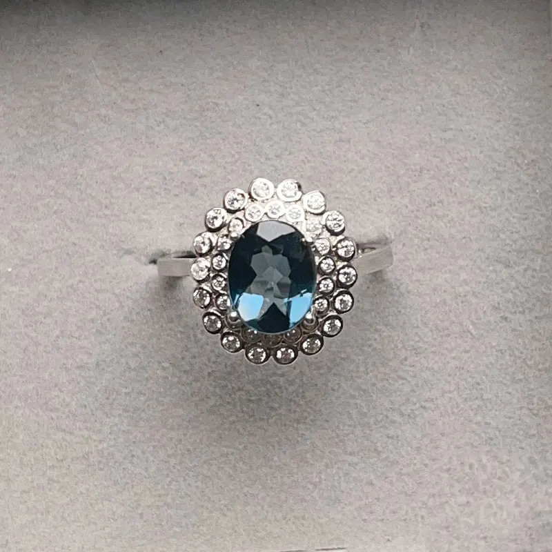 

Real 925 Silver Natural London Topaz Ring for Party 9mm*7mm 1.8ct Genuine Topaz Jewelry for women
