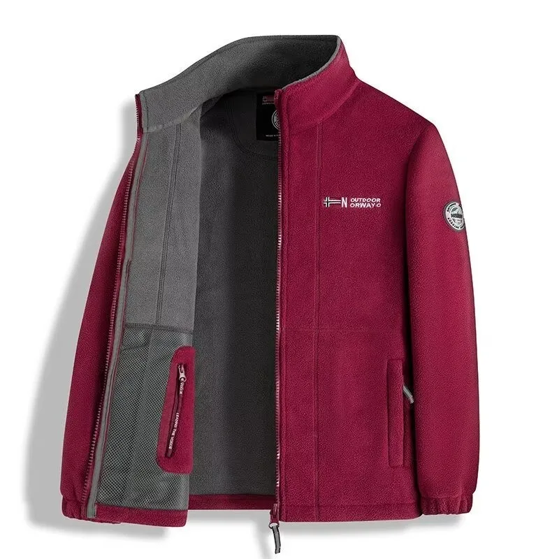 سترة صوف سميكة على الوجهين للرجال ملابس غير رسمية للخريف والشتاء من ألياف البوليستر بسحاب للإغلاق معطف طويل الأكمام للشباب #1