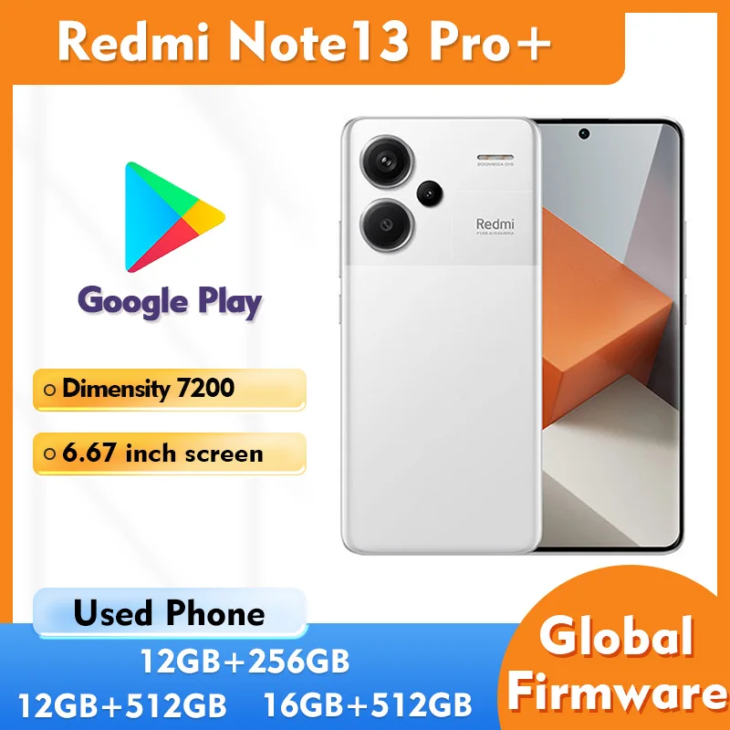 Redmi Note 13 Pro + Plus 5G CPU Dimensity 7200-Ultra 6.67 بوصة 2712x1220px 5000mAh شحن 120W هاتف مستعمل