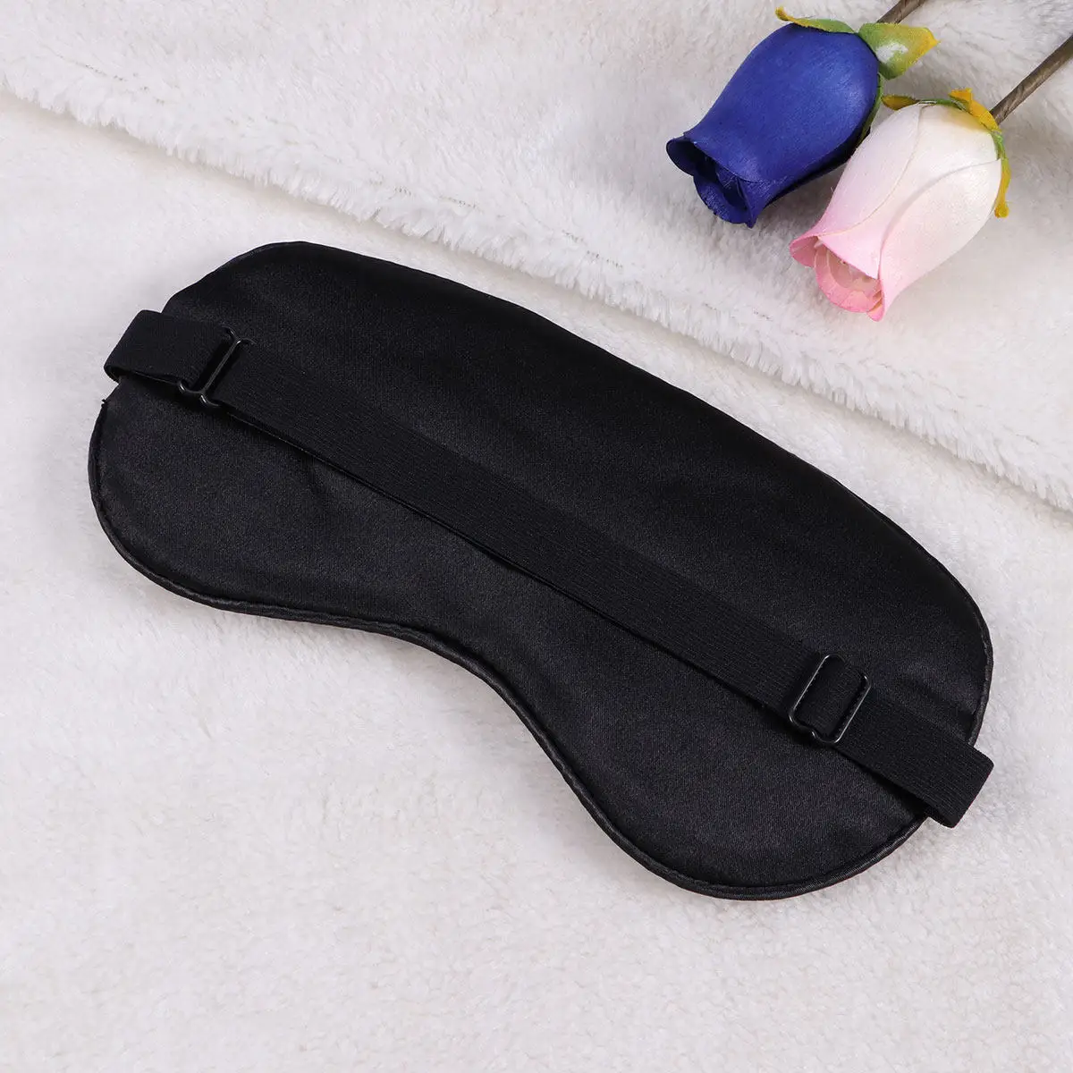 Silk Sleep Eye Mask Black Large Embroidery Adjustable Strap Night Blindfold Soft Comfortable for Men Women Kids Sleep Eye Patch