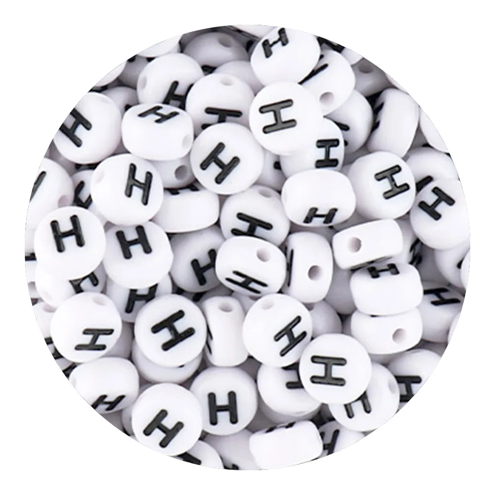 50/100/200 stks/partij 7x4mm Wit A-Z Ronde Alfabet Acryl Letters Kralen Losse Spacer voor Sieraden Maken DIY Armband Accessoires