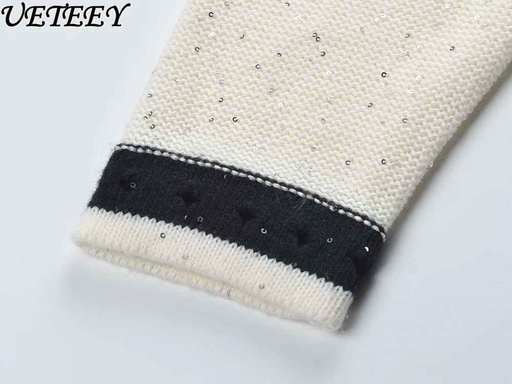 Herfst Winter Nieuw Ontwerp Geborduurd Kleurblok Ronde Hals Korte Trui Mode Leeftijdverlagend Veelzijdig Gebreid Vest Jas