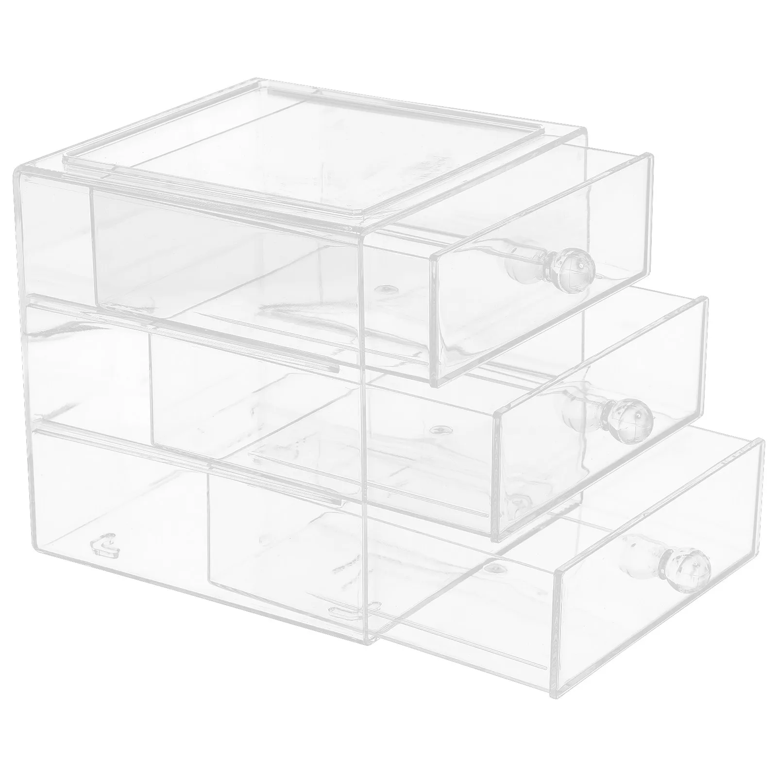 

Acrylic 3-Section Desktop Organizer with Drawers Clear Storage Holder for Lipstick Nail Polish Makeup Brushes Perfume