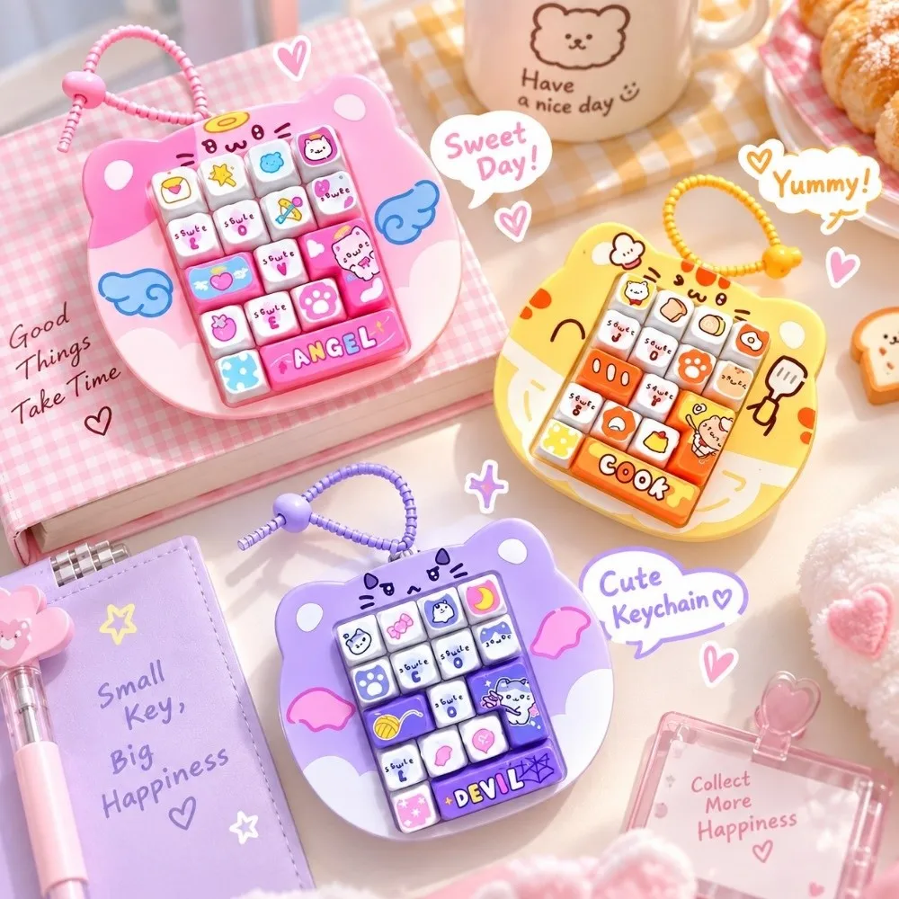 16 Key Fidget Button Cute Design Creative Style Keyboard Keychain Bag Hanging Ornament Cat Shape Mini Keyboard Pendant