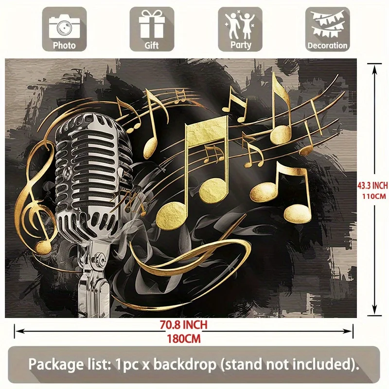 Vintage Microphone Music Notes Backdrop Tapestry Polyester Decor for Party Photo Shoot Studio Stage Background Concert Decor Gif