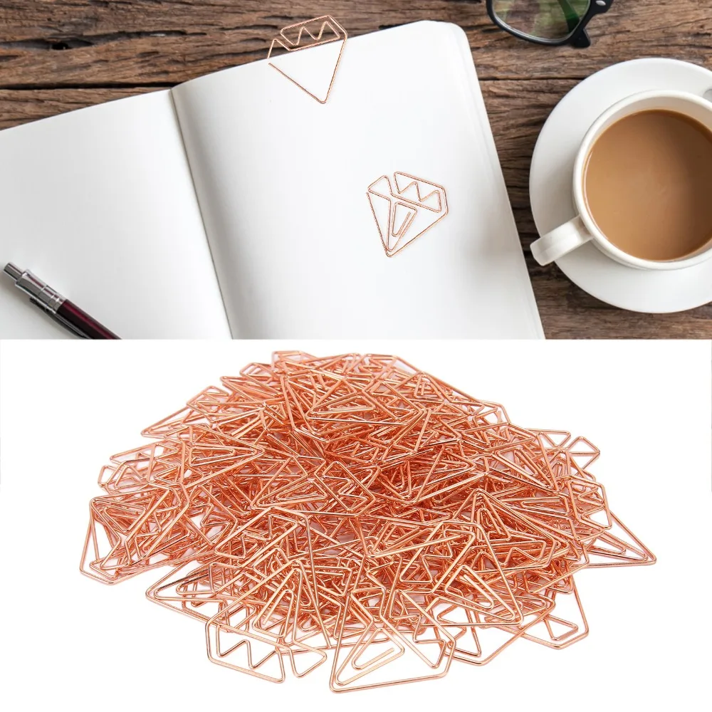 100pcs Clips Metal Rose Gold Paper Clips Multifunctional Rose Gold Diamond Paper Clips Small Planner Clips Wedding Decoration