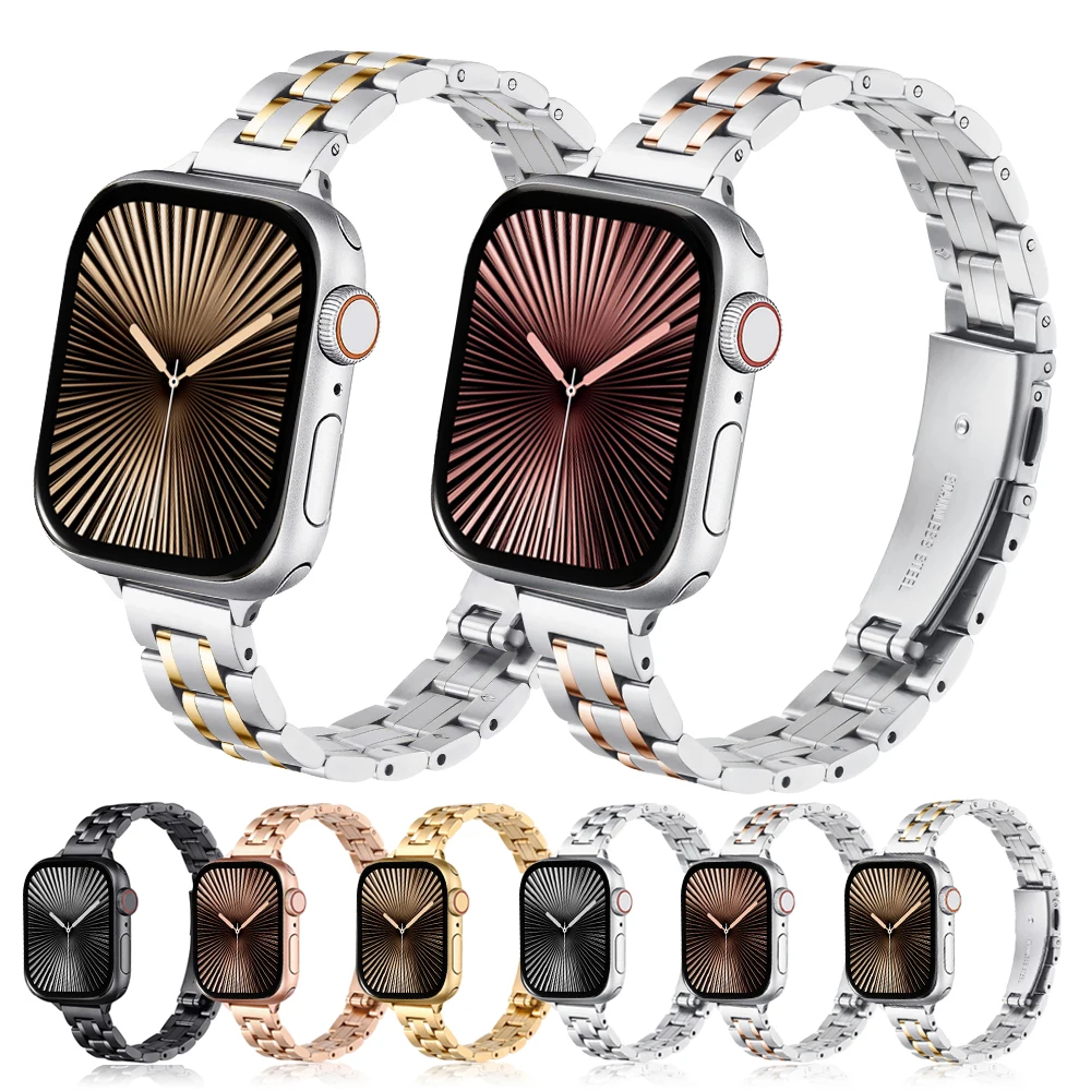 Schlankes Edelstahl-Armband für Apple Watch 38mm 40 42 44 45 46 49 41mm, Dünnes Metall-Armband für Damen, Passend für iWatch 10 9 8 7 SE 6 5