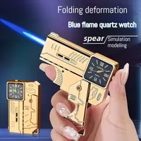 Cool Lighter Folding Watch Spray Gun Lighter Butane Torch Windproof Jet Blue Fire Metal Lighter Smoking Accessories Unique Gift