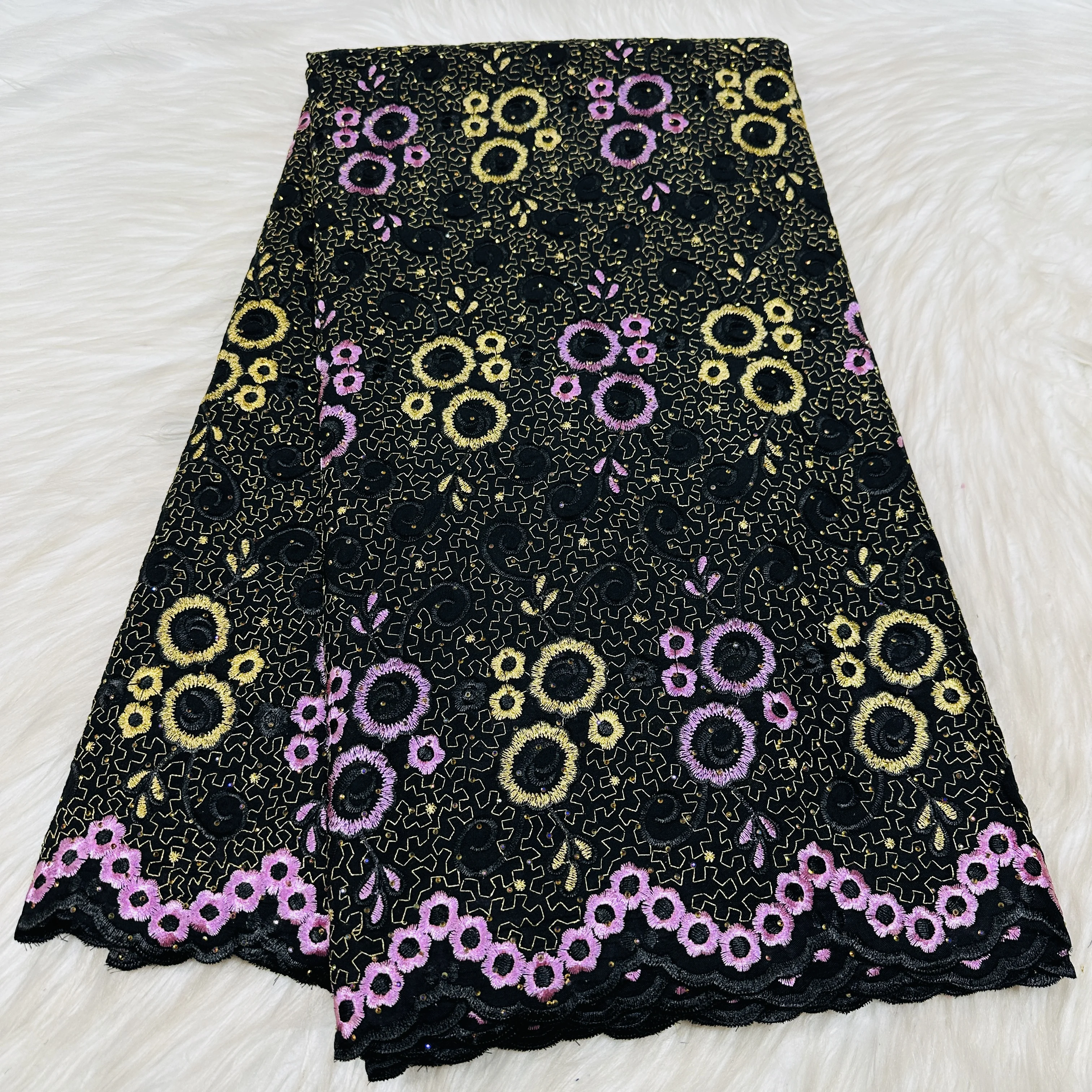 

5 Yards African Swiss Voile Lace Fabric Embroidery High Quality With Stones Dry 100% Cotton Dubai style For Wedding 18L12623