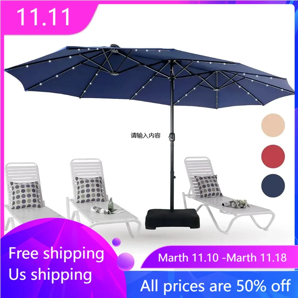 

Umbrella Base (Stand) Included Umbrellas and Terrace Bases Double-Sided Outdoor Market Rectangle Umbrellas With 36 LED Lights