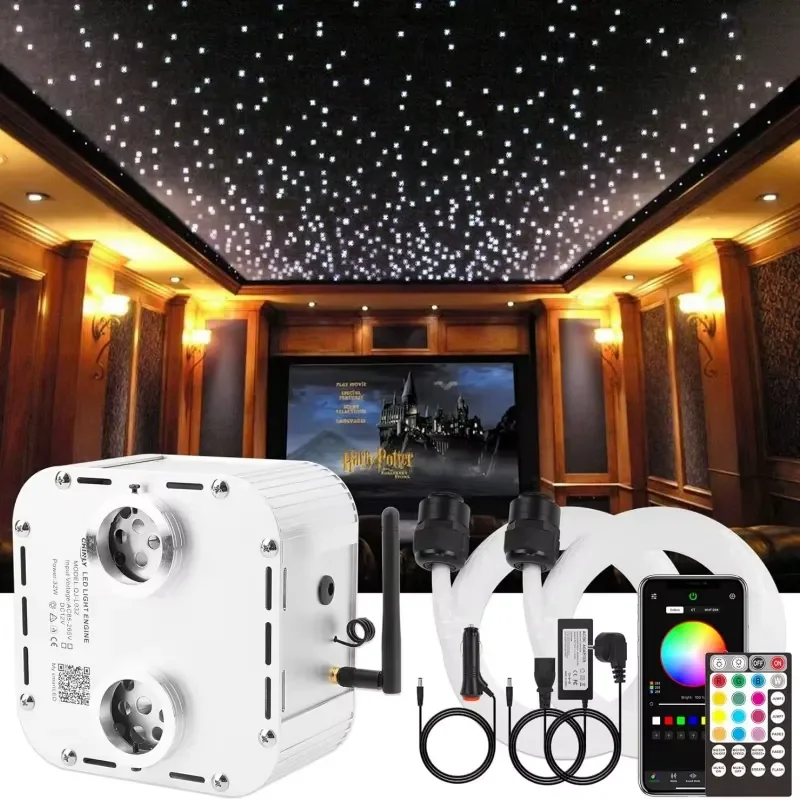 32W Dual Port RGBW LED Fiber Optic Light 2000 Pcs Twinkle Starlight Headliner With Shooting Star for Car/Home Theater