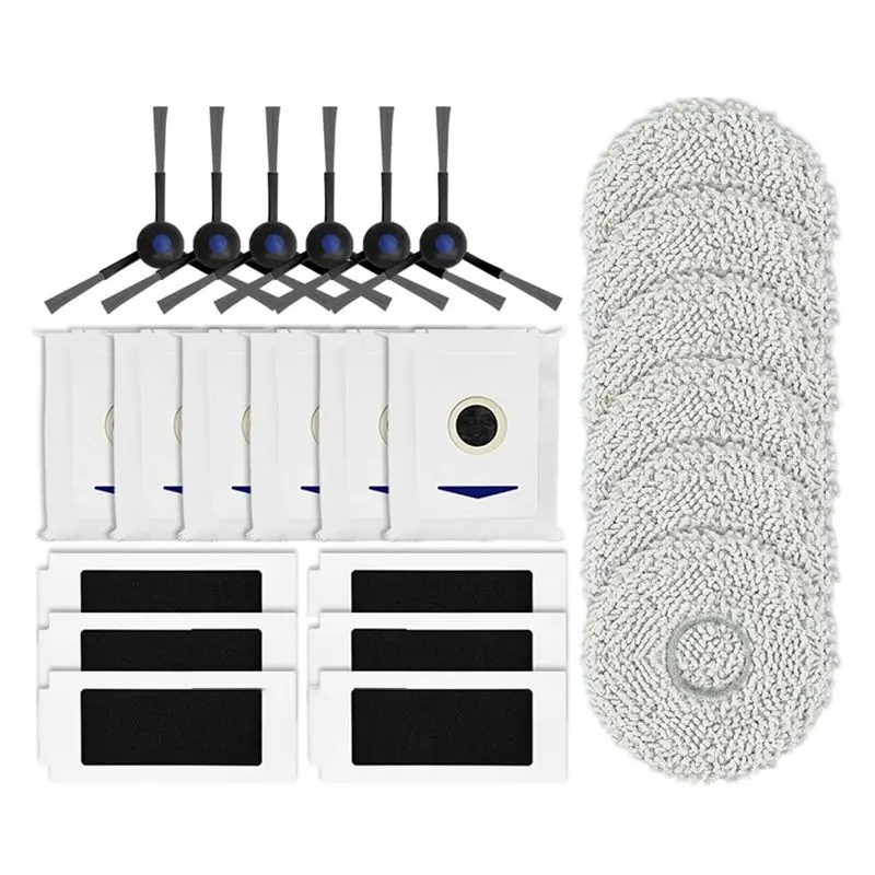 

Запасные части и аксессуары HLZS для робота-пылесоса Ecovacs T30 Pro Omni: боковая щетка, HEPA-фильтр, салфетка для влажной уборки, мешок для сбора пыли.