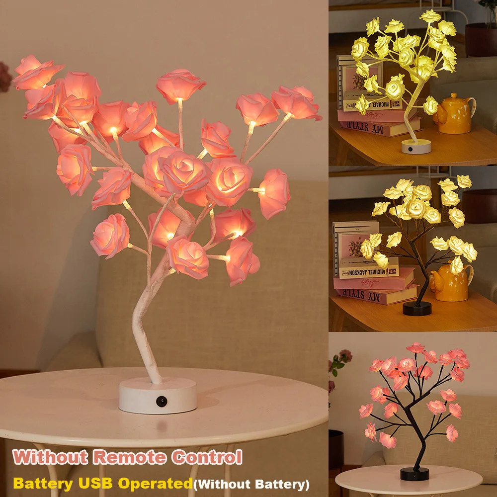 LED Tabletop Artificial Flower Bonsai Tree Lights Color Changing Flower Rose Lamp Christmas Birthday Gift Party Wedding Decor