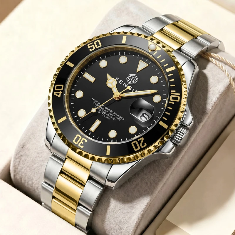 New Stylish Men's Quartz Watch, Steel Band Business Wristwatch, Luminous Calendar Waterproof Model, Trendy Light Luxury Men's Versatile Casual Watch, Ideal Gift Choice