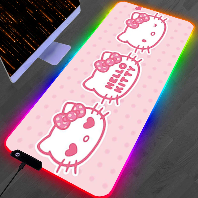 Rgb led mouse pad portátil de borracha estendida tapete de mouse de mesa jogo de computador mousepad acessórios para pc h-hello k-kitty teclado