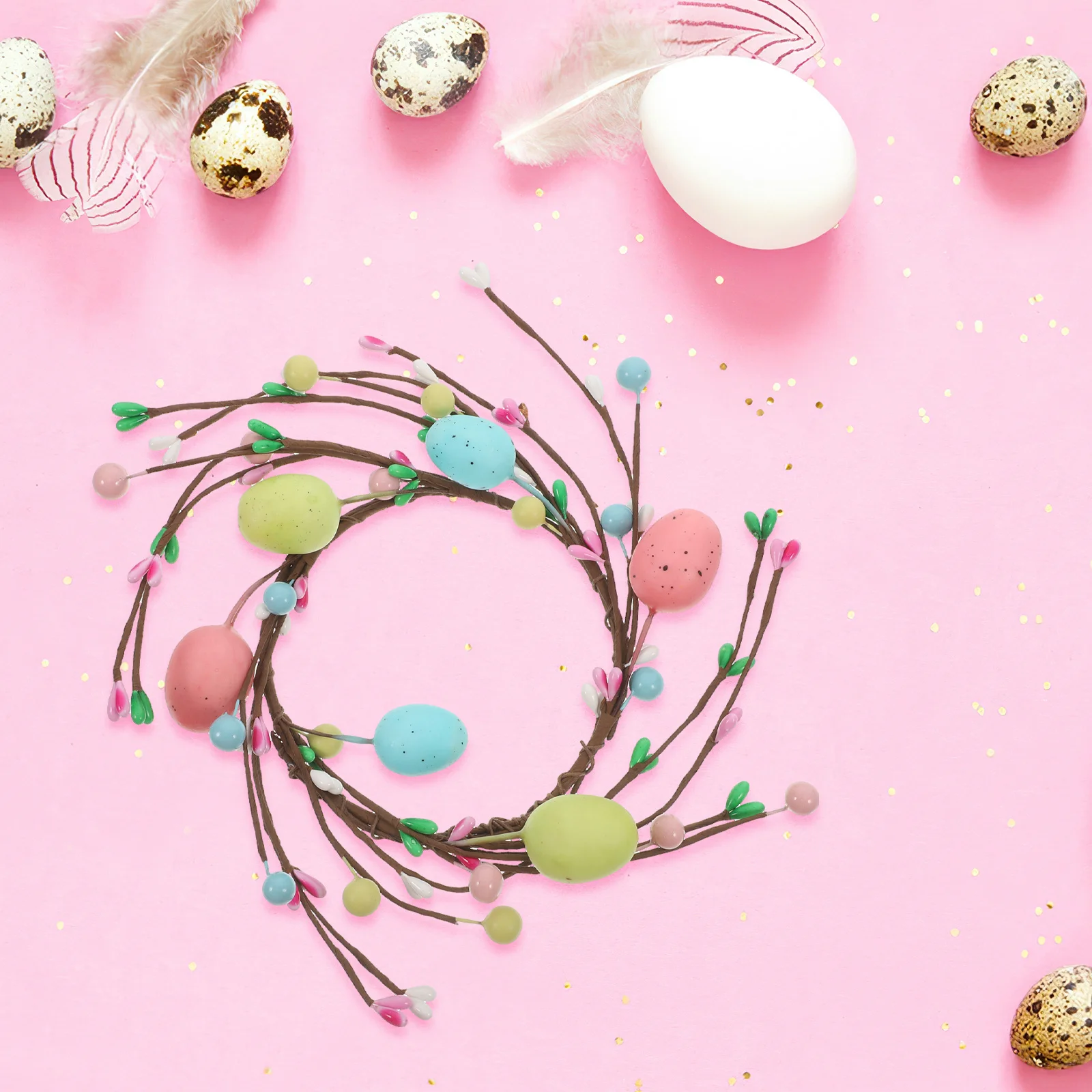 

2Pcs Easter Wreath Artificial Pillar Rings Spring Decor Easter Egg Garland Party Table Centerpieces