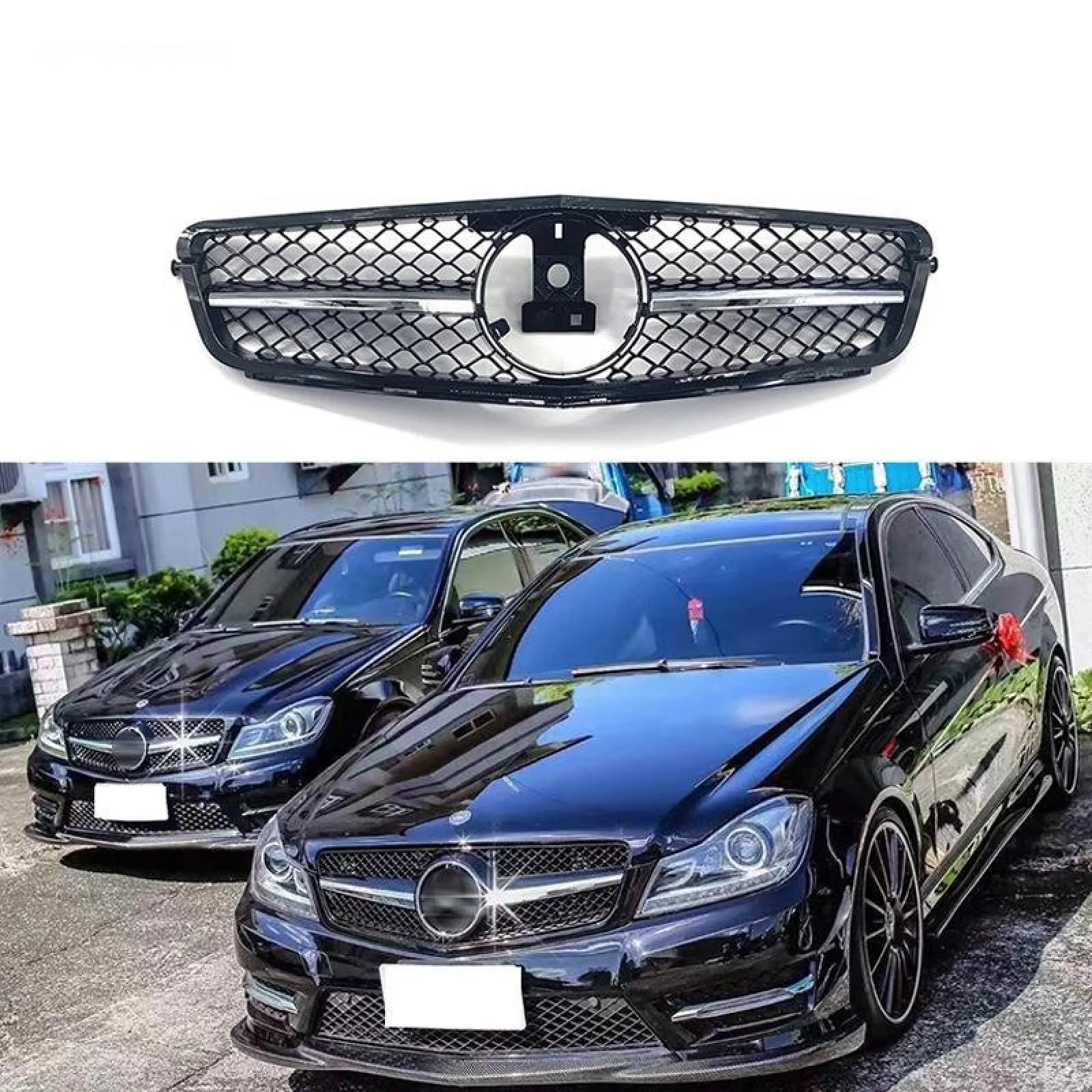 

Front Radiator Grille Gloss Black For Mercedes C-Class W204 C204 2008-2014 AMG Style