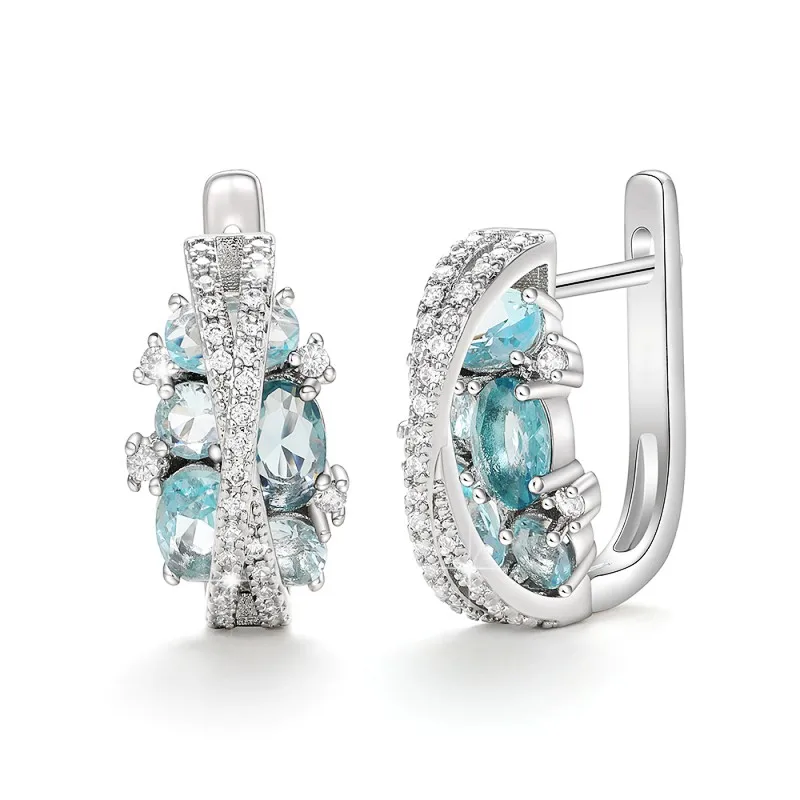 Huitan Silver Color Cross Cubic Zircon Earrings for Women Modern Fashion Design Wedding Engagement Party Earrings Luxury Jewelry