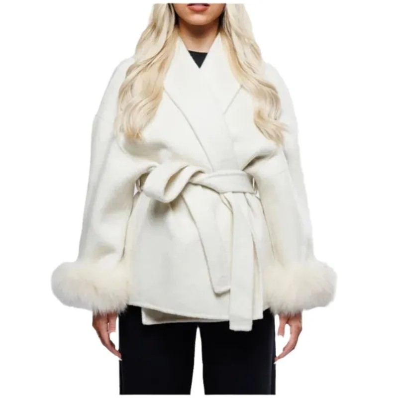 2025 Autumn and Winter Women's Comfortable and Casual Fashion Lapel Belt Long Sleeve Warm Jacket Coat