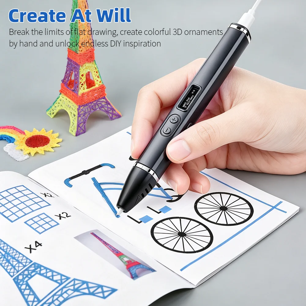 Kids Drawing Printing Pen Professional 3D Printing Pens Competition Level OLED Display With PLA Filament Children Christmas Gift