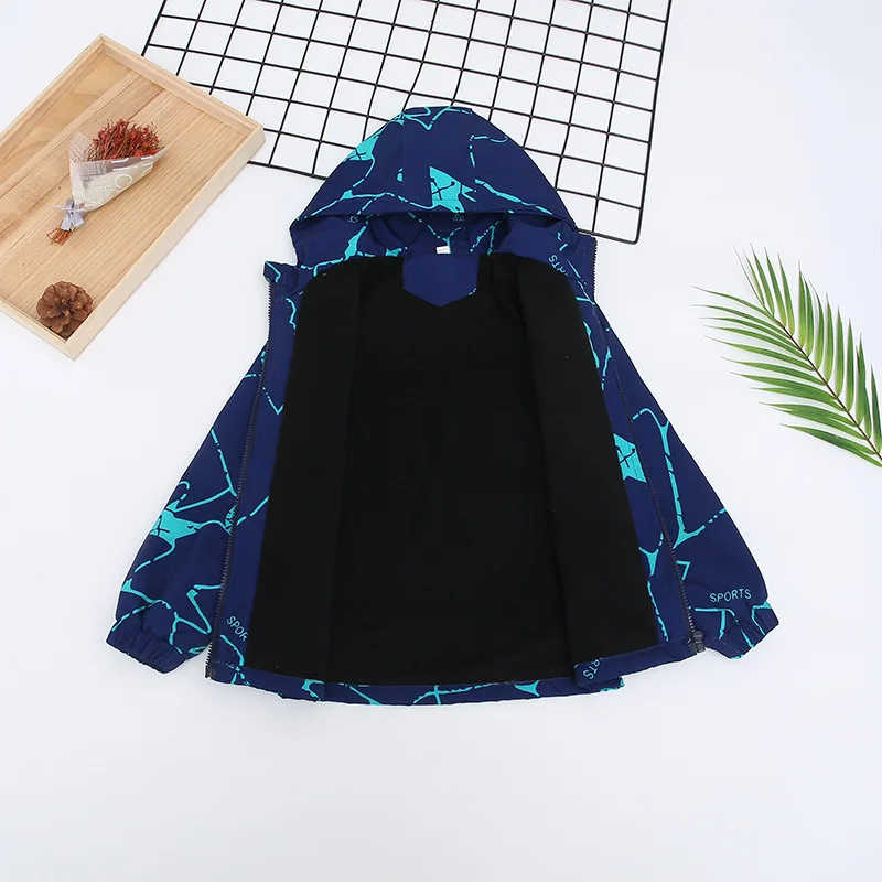Boys jacket  spring and autumn new children's plus thin velvet windproof jacket early winter trench coat 4 5 6 8 12  years old