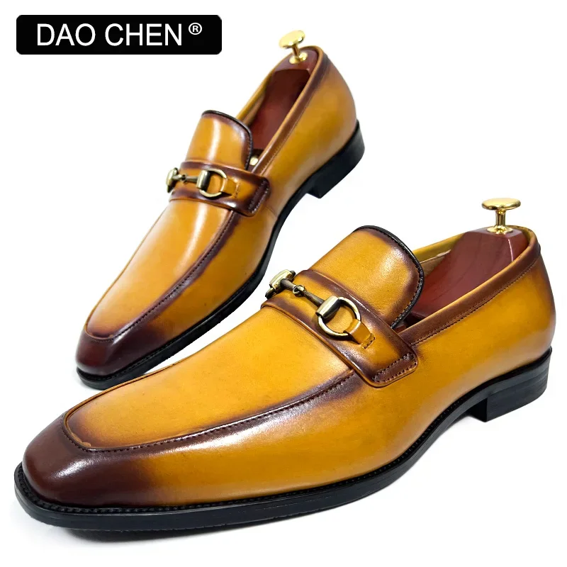 ITALIAN REAL LEATHER SHOES MEN BLACK YELLOW LUXURY HORSEBIT SHOE CASUAL DRESS MAN SHOES WEDDING OFFICE BANQUET LOAFERS FOR MEN