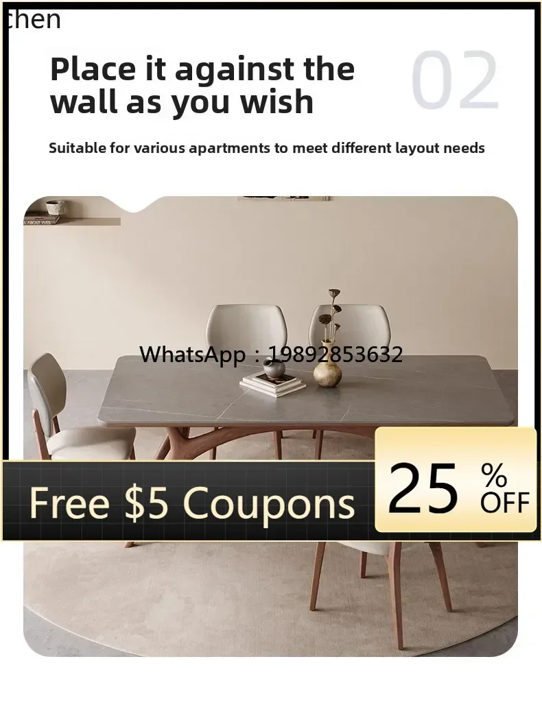 

AB solid wood rock slab dining table small apartment modern simple rectangular household dining table and chair combination