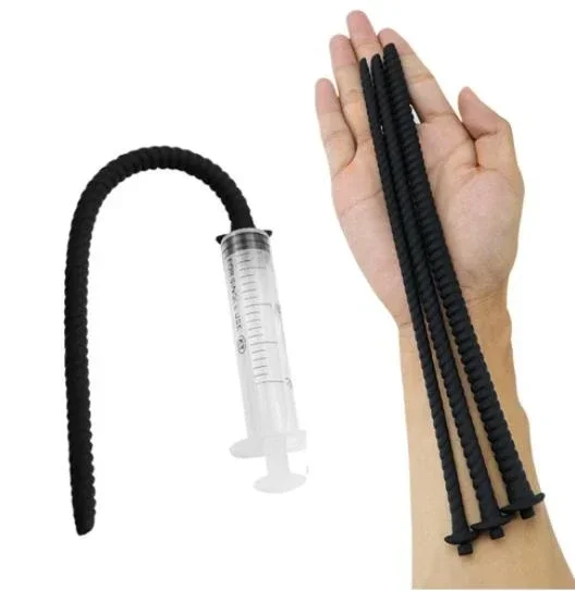 Male Spray/Washing With Syringe Urethral Plug Urethra Dil Sounding Penis Plug Urethra Stimulate Dilator Masturbation Rod Sex Toy