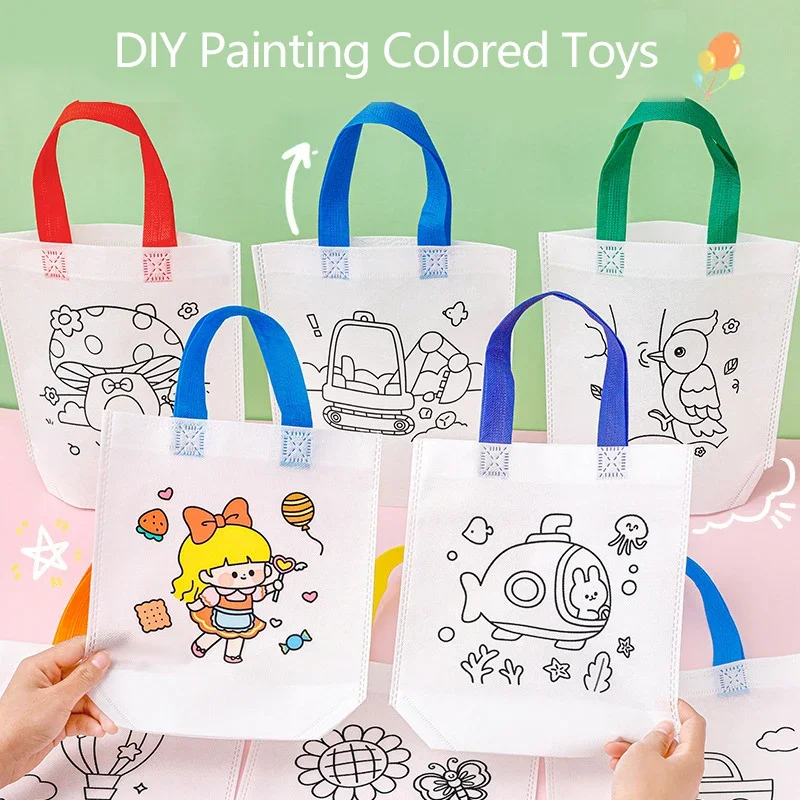 

5/10pc Double Sided Graffiti Bag Non-woven Fabric Children Handmade DIY Painting Colored Toys Birthday Party Favors school gifts