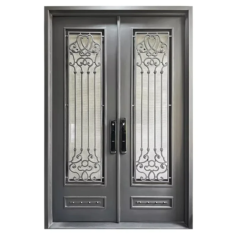 

Luxury Wrought Iron Gate, Courtyard Glass Entrance Door, Anti-theft, Anti-corrosion and Durable, Customized Size/color