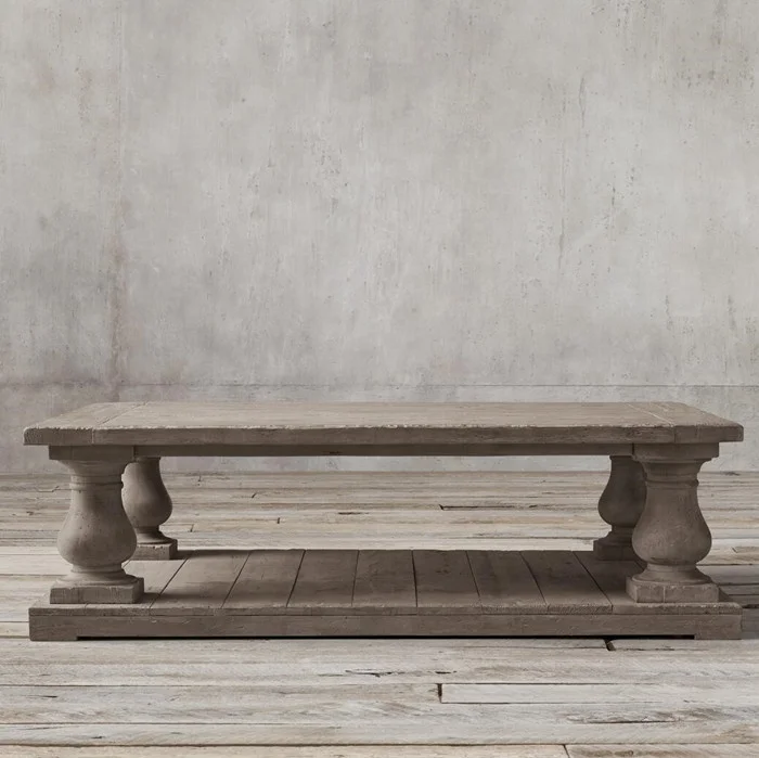 リビングルーム家具 古いアンティークの手すり 古材オーク材のコーヒーテーブル