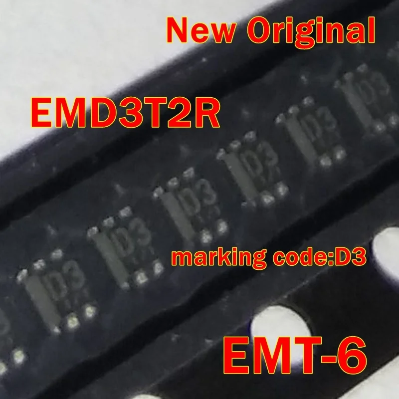 10Pcs to 500Pcs Emd3T2R Emd3 Emt-6 New Original Marking Code:D3 General Purpose (Dual Digital Transistors)