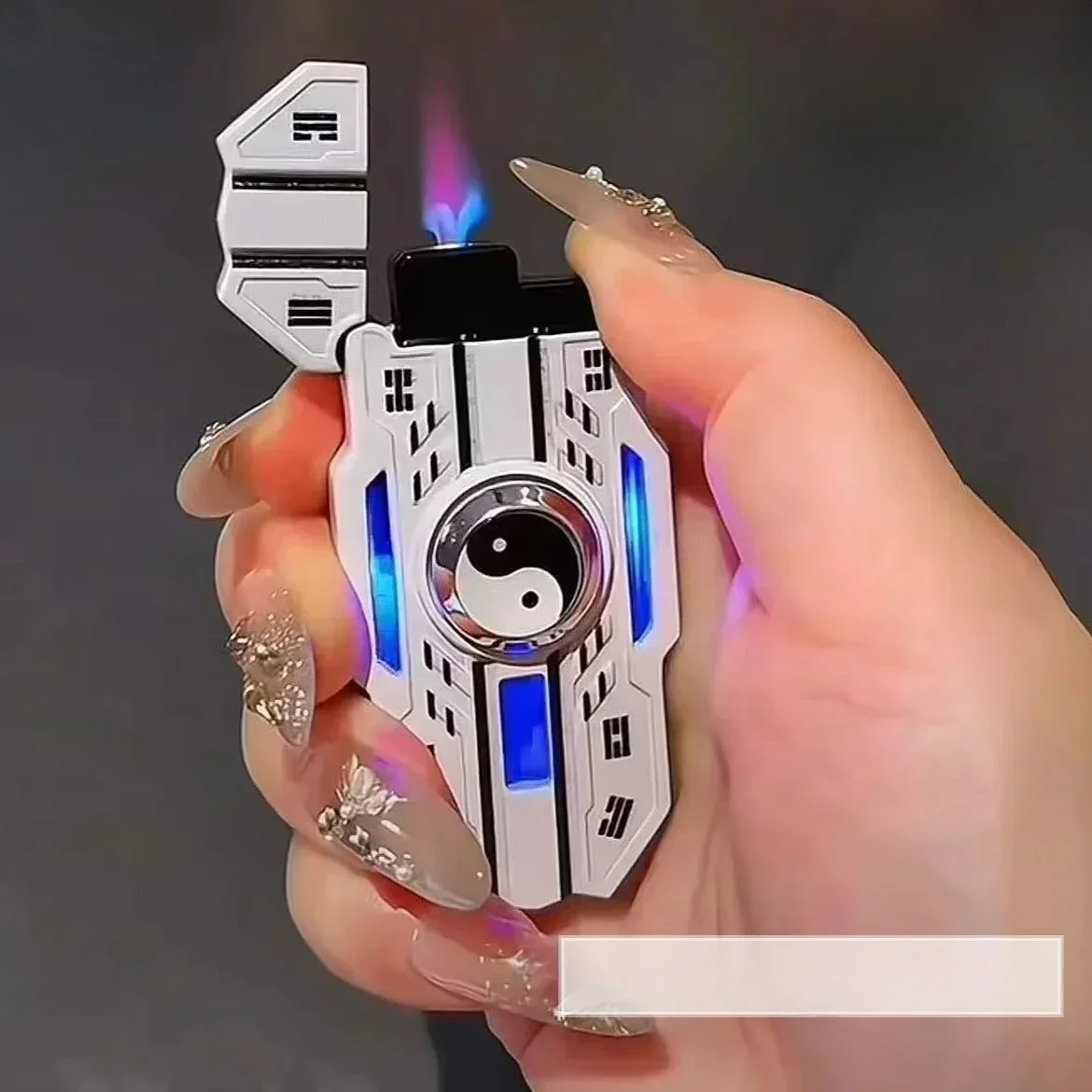 Fashion Mecha Rotatable Luminous Windproof Red Flame Fingertip Decompression Gyro Lighter Inflatable Butane Cigarette Lighter