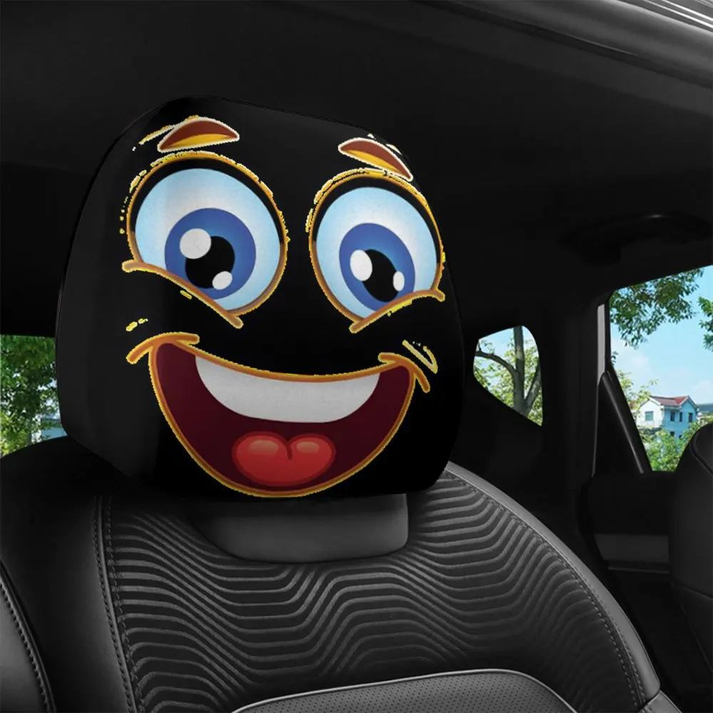 2, shy cartoon big-eyed face printed car headrest covers, reducing driving fatigue, festival gifts, car interior decoration