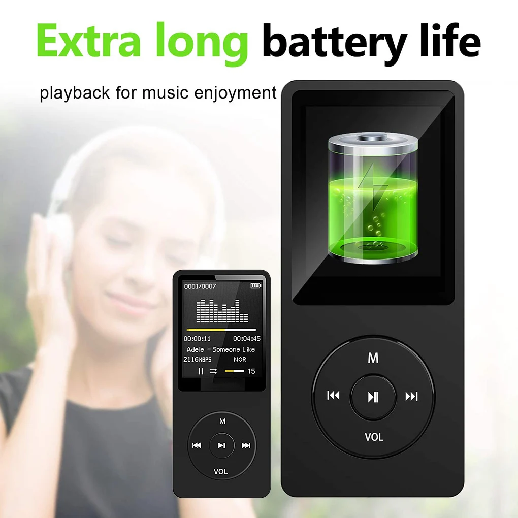 Portable MP3 MP4 Player USB Charging Record Digital Display Screen Media Lossless for Pocket Sports Running Walking Music Player