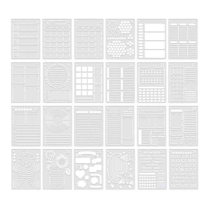 090F Journalling Stency Supplies/Accessories للأطفال البالغين 24 قطعة