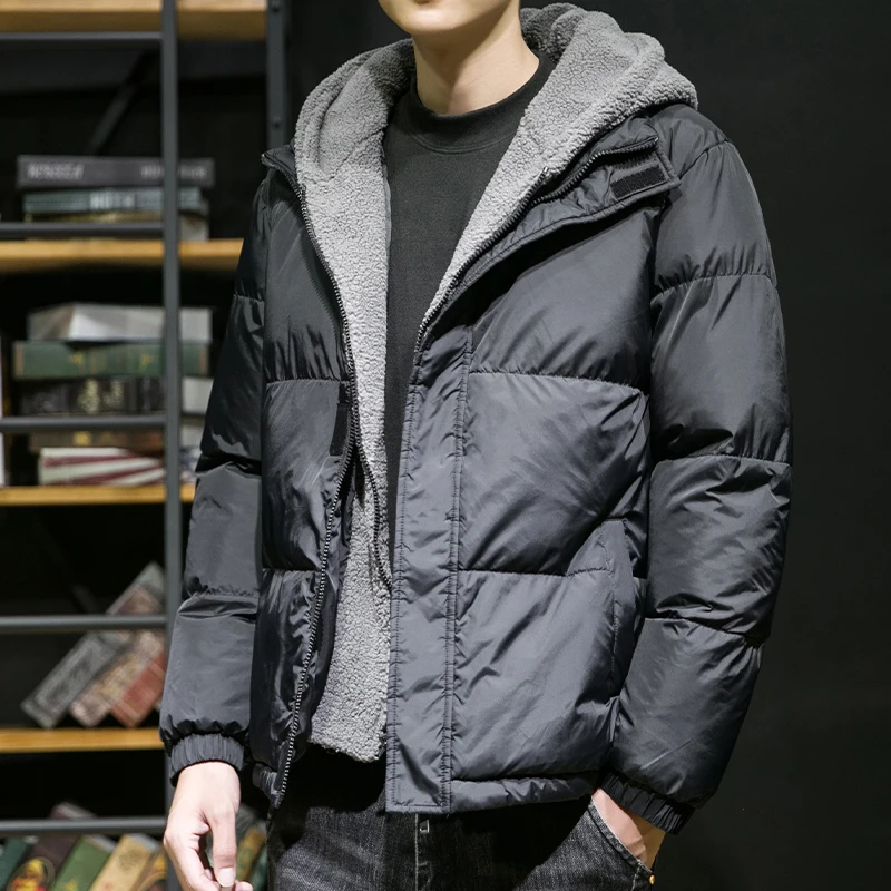 

Thicken Warm Cotton Hooded Parka for Men Winter Outdoor Windproof Male Cotton Jacket High Quality Fashion Black Men Clothing New