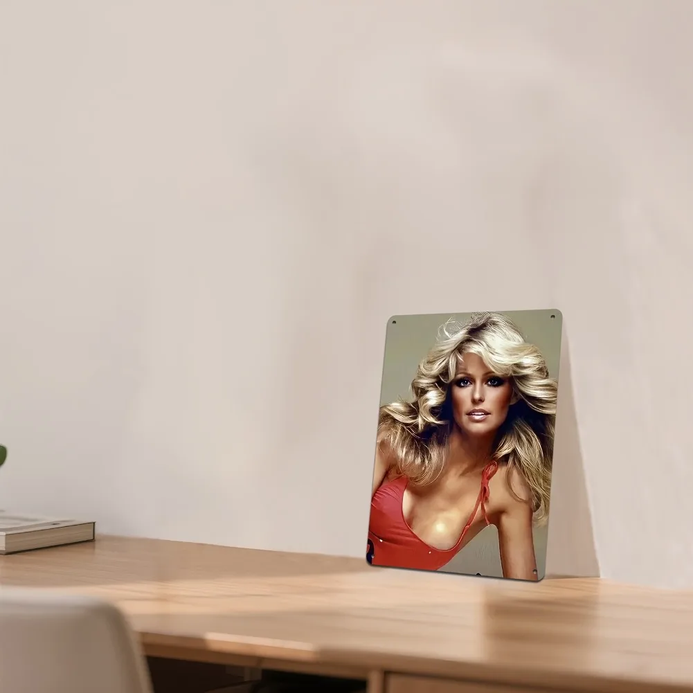مسطح ثنائي الأبعاد، قطعة واحدة من ملصق Farrah Fawcett Vintage Pin-Up - ديكور فني جداري معدني ريترو هوليوود جلامور - لافتة ألومنيوم متينة